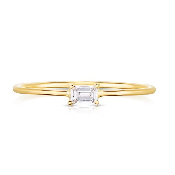Single Emerald Diamond Ring In 14k Gold - Picture 1 of 7